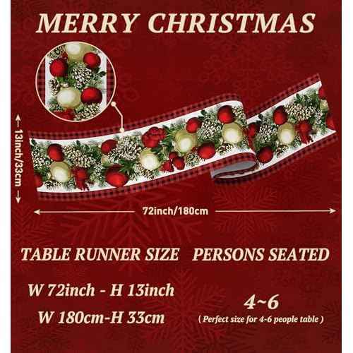 Christmas Table Runner,13''X72'' Seasonal Christmas Decorations Table Runner, Red and Black Buffalo,Perfect for Party Dinner Table Decor,Kitchen,Mantel,Bedroom Decoration
