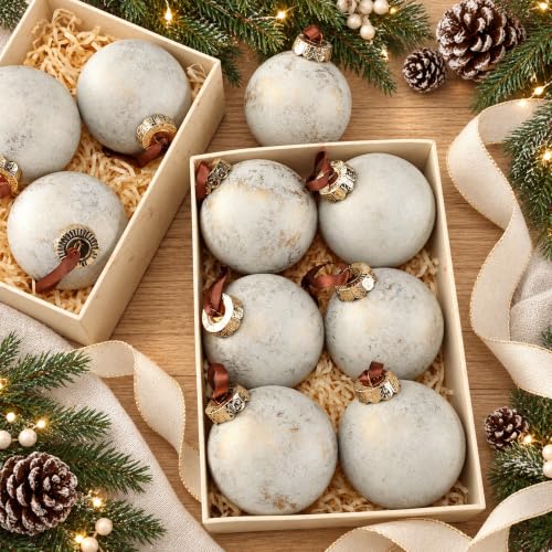 Yunlly 12 Pcs Neutral Christmas Ball Ornaments 3.15'' Ivory White - Vintage Bronze Finish