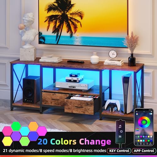 Rustic Brown TV Stand with Fabric Drawers - 55.1-inch Entertainment Console with Open Shelves