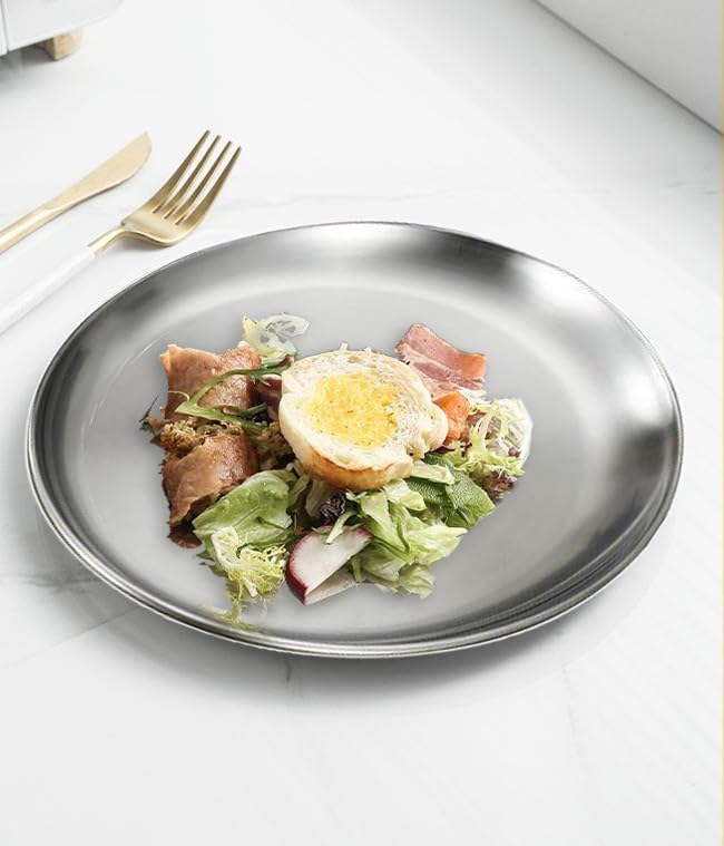 Skiennix 304 Stainless Steel Buffet Plate - Durable BBQ & Dessert Serving Dish | Silver Finish