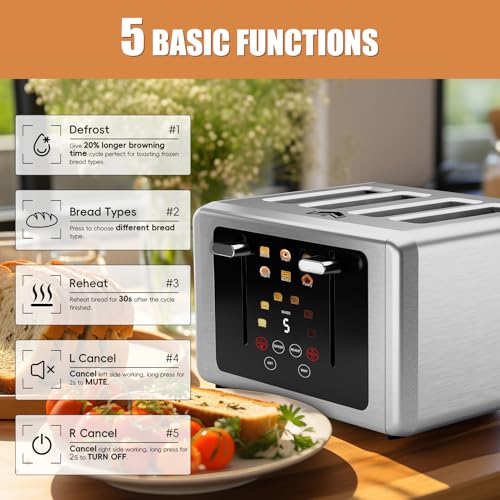 WUNLY Smart Digital 4-Slice Toaster with Wide Slots & Stainless Steel Variation