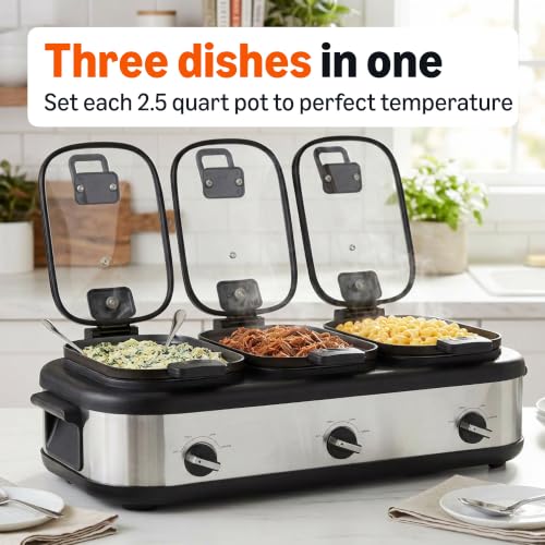 Amazon Basics Triple Slow Cooker with Ceramic Nonstick Coating,