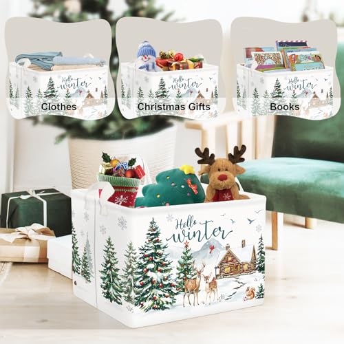 Clastyle Winter Animals Baby Laundry Hamper Snowflake Kid Storage Basket Boy Girl Gift Toy Box Collapsible Clothes Organizer Nursery Bin for Bedroom,Deer,40*30*30 cm