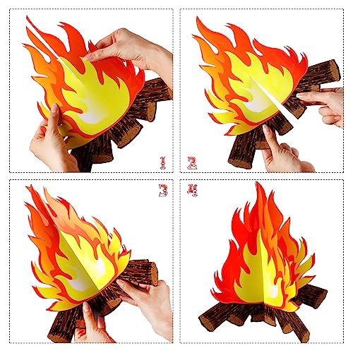 Boao 6 Set Fake Fire Fake Flame Camping Decoration 3D Cardboard Campfire Centerpiece Artificial Flames Campfire Party Decoration for Camp Bachelorette Party Supplies(Yellow Orange)