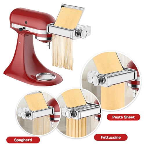 COFUN 3-in-1 Pasta Attachment for KitchenAid Stand Mixer - Metallic Silver