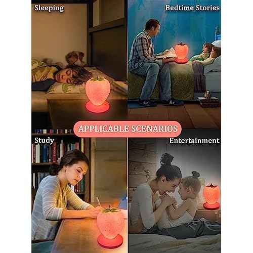 Strawberry Night Light, Cute Silicone Strawberry Lights Kawaii Room Decor, USB Rechargeable Bedside Lamp 3 Gear Touch Lighting, Cute Strawberry Gifts for Baby, Children, Toddlers, Teen Girls