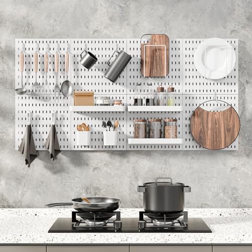 Wall Mounted Pegboard Organizer Kit - White, 25.2 x 25.2 Inches with 20 Accessories