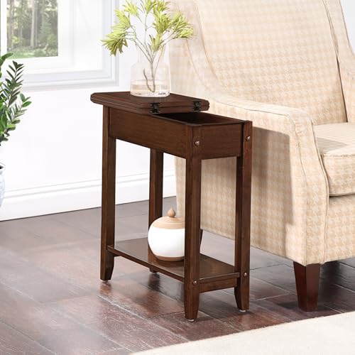 Espresso American Heritage Flip Top End Table with Hidden Storage & Lower Shelf