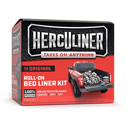 HERCULINER HCL1B8 Bed Liner Kit - 1 Gallon, Black, Roll-On, DIY Truck Bed Coating, Includes Brush & Rollers