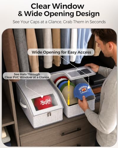 Gray Hat Storage Organizer 2 Pack for Baseball Caps and More