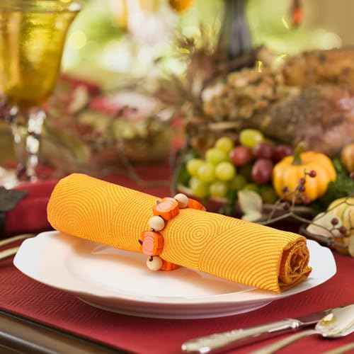 KPOSIYA Fall Napkin Rings Set of 6, Thanksgiving Pumpkin Maple Leaf Napkin Rings for Table Decor, Wooden Napkin Holder Buckle for Holiday, Halloween, Fall Banquet, Home Party, Wedding Supplies
