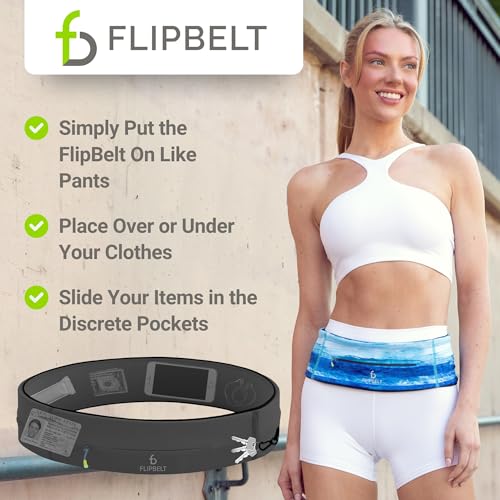 FlipBelt Zipper Running Waist Pack Large Carbon for Fitness & Travel