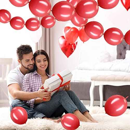 Meanplan 100 Pcs Link Balloon Quick Linking Latex Connected Balloons Linkable for Halloween Thanksgiving Day Carnival Wedding Party Decoration(10 Inch,Red)