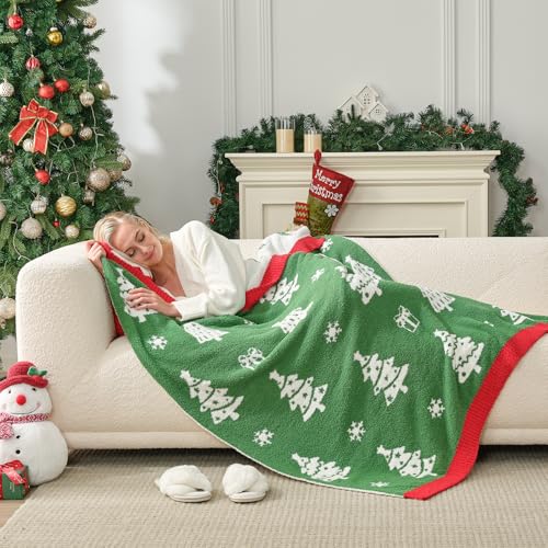 Snuggle Sac Christmas Throw Blanket 50x60in Green Tree - Ultra Soft Reversible Cozy Blanket