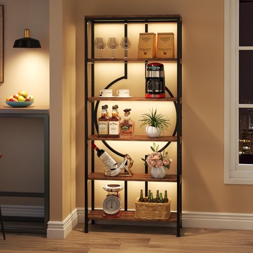 Industrial 6-Tier Tall Bookshelf with Open Shelves - Rustic Brown, 70.9 Inch - Variation 1