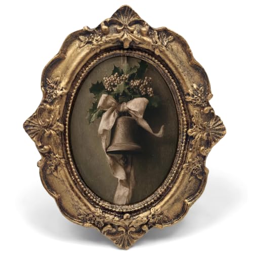 Small Christmas Bell Bow Vintage Oval Picture Frame 3.9x4.7in