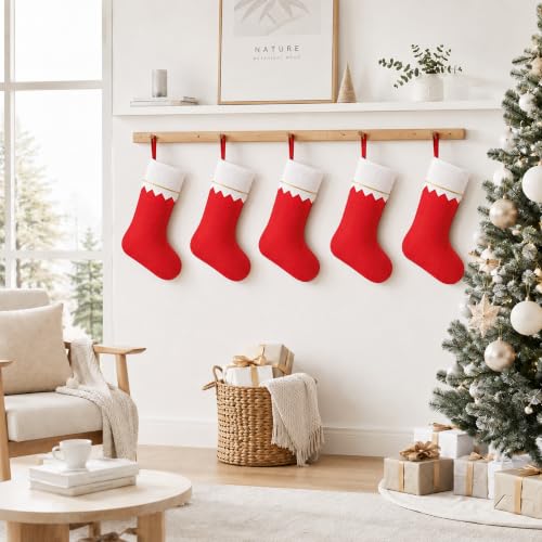 Seifar 20 Pack Red Christmas Stockings 15 Inch with White Cuff & Gold Trim