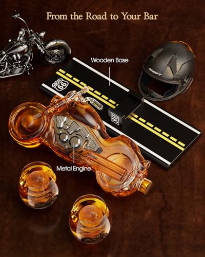 Kollea Motorcycle Whiskey Decanter Gift Set with 2 Glasses - Transparent