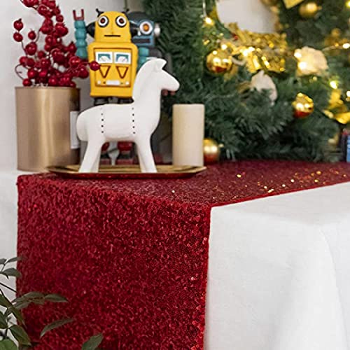 JYFLZQ Burgundy Sequin Table Runner 12" x 72" Pack of 10