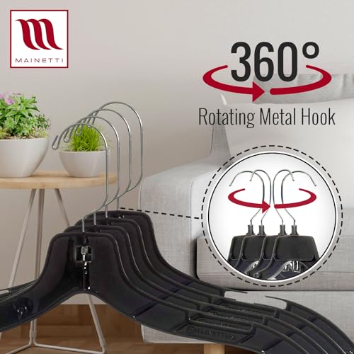 Mainetti 17in Black Plastic Shirt Hangers - 100 Pack with Swivel Hook & Notches