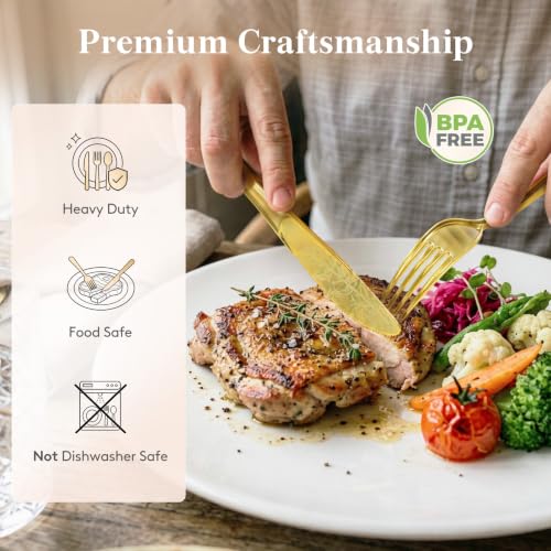 Heavy Duty Gold Plastic Disposable Utensils Set - 450 Pcs, Elegant Finish