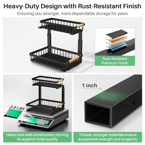 Kitstorack Under Sink Organizer 2-Tier Pull-Out Shelf Black 1 Pack