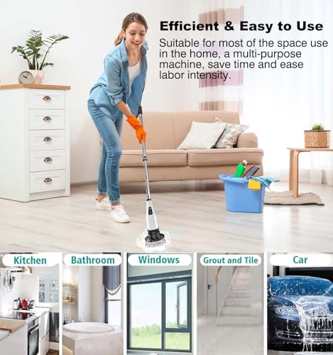 Long White Electric Spin Scrubber - Cordless Rechargeable Bathroom & Car Cleaner
