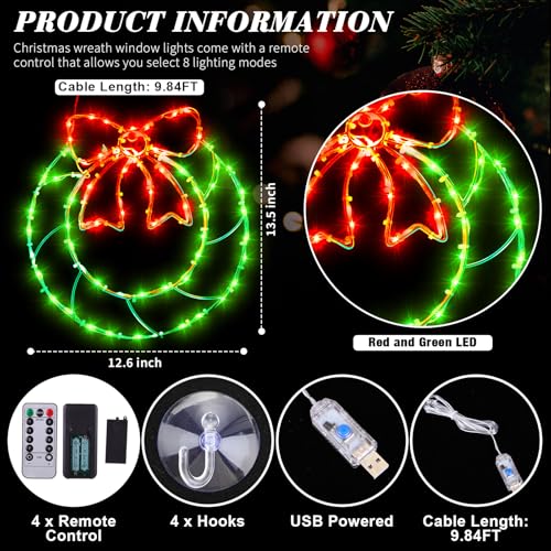 Glooglitter 4 Pcs Christmas Window Silhouette Lights with Bow, 80 LED USB Decor