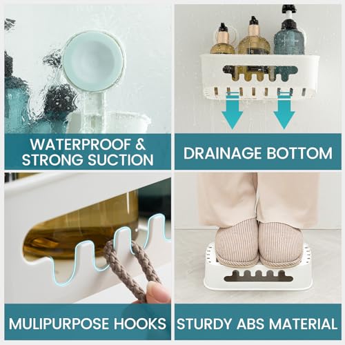 White Shower Caddy Suction Cup 2 Pack Waterproof Bathroom Organizer Heavy Duty