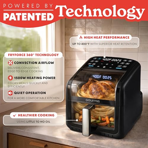 Gourmia 7 Qt Air Fryer with Panorama Window & Touchscreen - Black