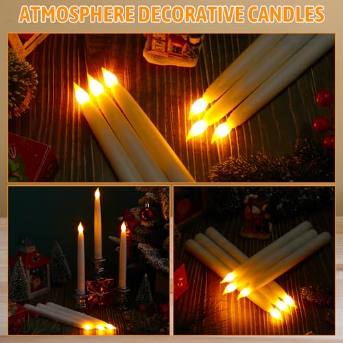 Baquler 100 Pcs 8.5 Inch White LED Flameless Taper Candles Bulk for Holiday Decor