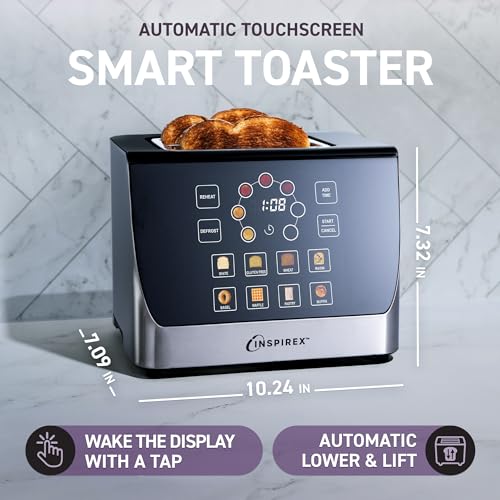 Stainless Steel 2 Slice Touch Screen Toaster - 8 Bread Types, 7 Browning Modes, Automatic Lowering