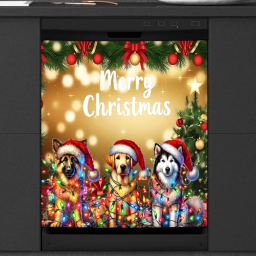 YoYoYuchong Christmas Dog Dishwasher Magnet Cover Front Decor - Funny Holiday Kitchen Accessory