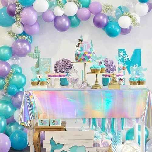 4 Pack Iridescence Plastic Tablecloths Shiny Disposable Laser Rectangle Table Covers for Party Decoration Birthday Bridal Wedding Christmas 54" x 108"