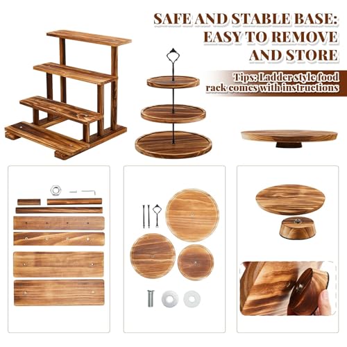 Wood Dessert Table Stand Set - 3 Tier, 4 Tier, Cupcake & Square Trays - Brown - Roowest