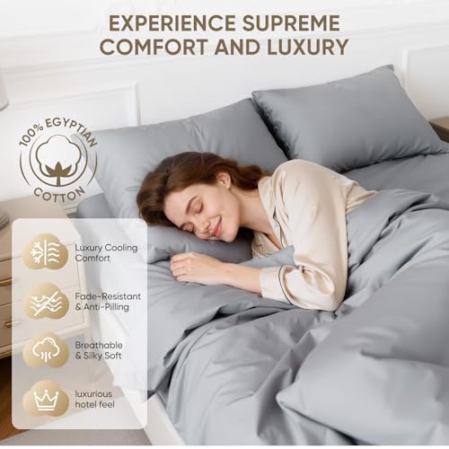TWK 1200 Thread Count Egyptian Cotton Bed Sheet Set Gray Queen Deep Pocket