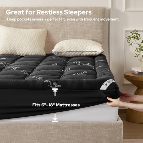 King Mattress Topper 2 Dark Gray Pillow Top Bed Cover - Thick & Soft