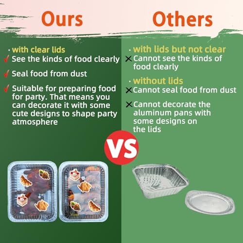 20 Pack Aluminum Foil Pans with Clear Lids - 9x13 Half Size Deep Disposable Bakeware