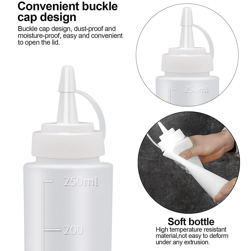 Abnaok Condiment Squeeze Bottles, 2-Pack 8 oz Food Grade Plastic Squeeze Condiment Bottles with Twist On Cap Lids for Sauces, Paint,Oil, Condiments,Salad Dressings, Arts and Crafts