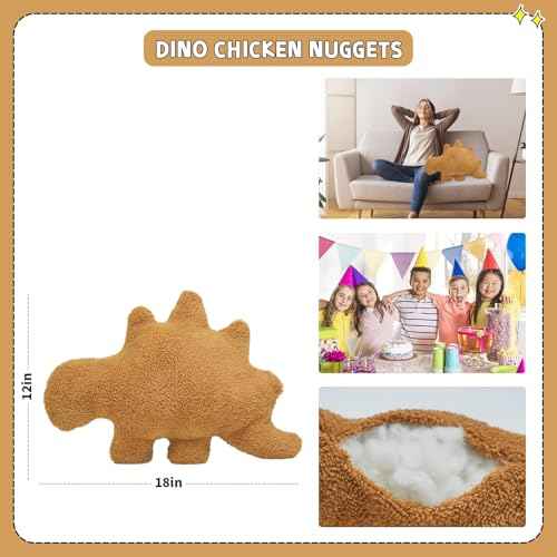 Dino Nugget Pillow, 18 Inch Dino Chicken Nuggets Plush Stuffed Animal Gift for Kids Adults Girlfriend Christmas