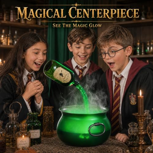 Large Translucent Cauldron with Floating Potion Bottles Halloween Decor