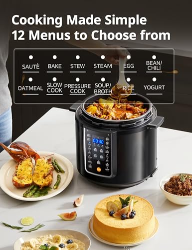 Electric Pressure Cooker 12-in-1, 6 Quarts Nonstick Pot - Black