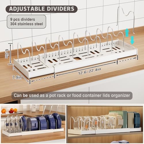 Magheo Expandable Pot & Pan Lid Organizer Rack 2 Pack, White, 22.4" D x 7.9" W x 6.3" H