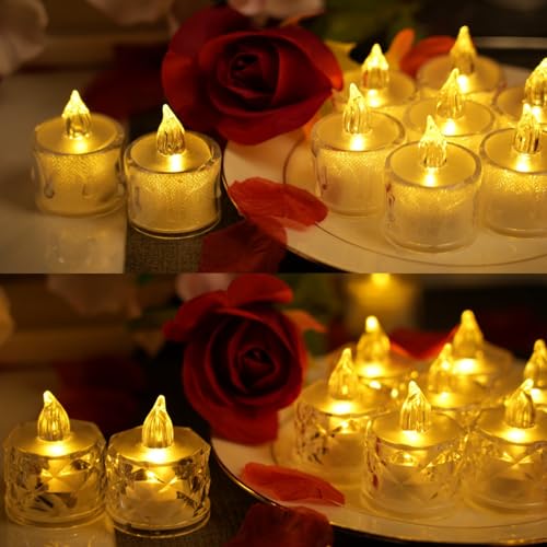 12 Pack Flameless Tea Lights Candles Battery Operated, Crystal Led Tealight Candles,Votive Electric Fake Candles for Valentines Wedding Diwali Christmas Decorations
