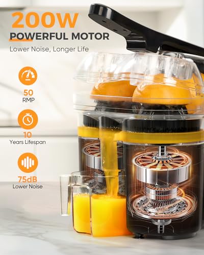 Electric Citrus Juicer with Dual-Head & Built-In Cutter - Fast 200W Juice Extractor