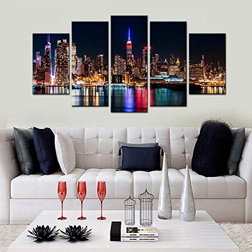 NYC Skyline Wall Art Canvas Prints - Large 60x32 Inch Night Cityscape