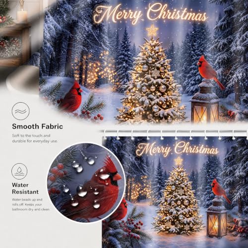 Visstree Christmas Shower Curtain with Red Cardinal – 71x71 in, Multicolor