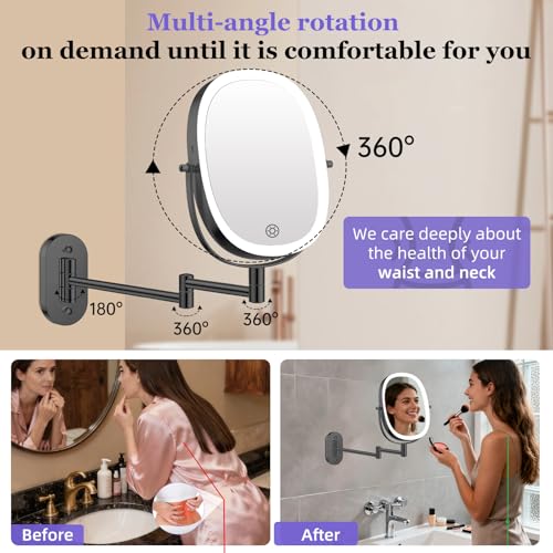 Rechargeable Wall Mounted Lighted Makeup Mirror - Black, 30x Magnification