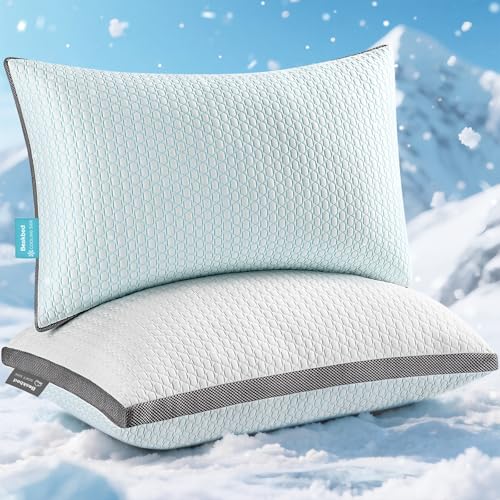 Grey King Size Cooling Pillows Set of 2 with Adjustable Support - Baskbed