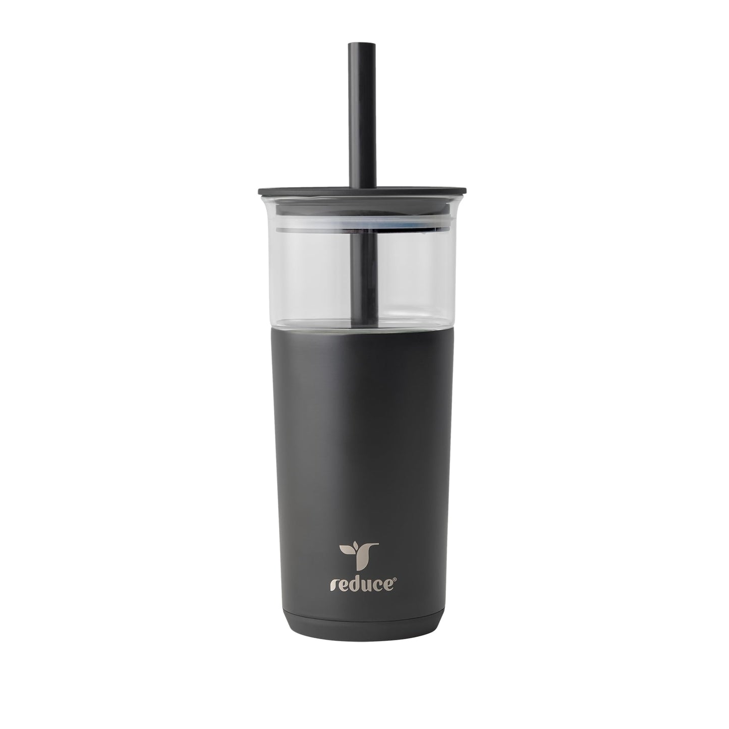 REDUCE Aspen 20 oz Vacuum Insulated Glass Tumbler with Lid & Extra Wide Straw - Keeps Drinks Cold for 12 Hrs - Ideal for Iced Coffee, Smoothies & Boba - Dishwasher Safe, Soft Base - Phantom